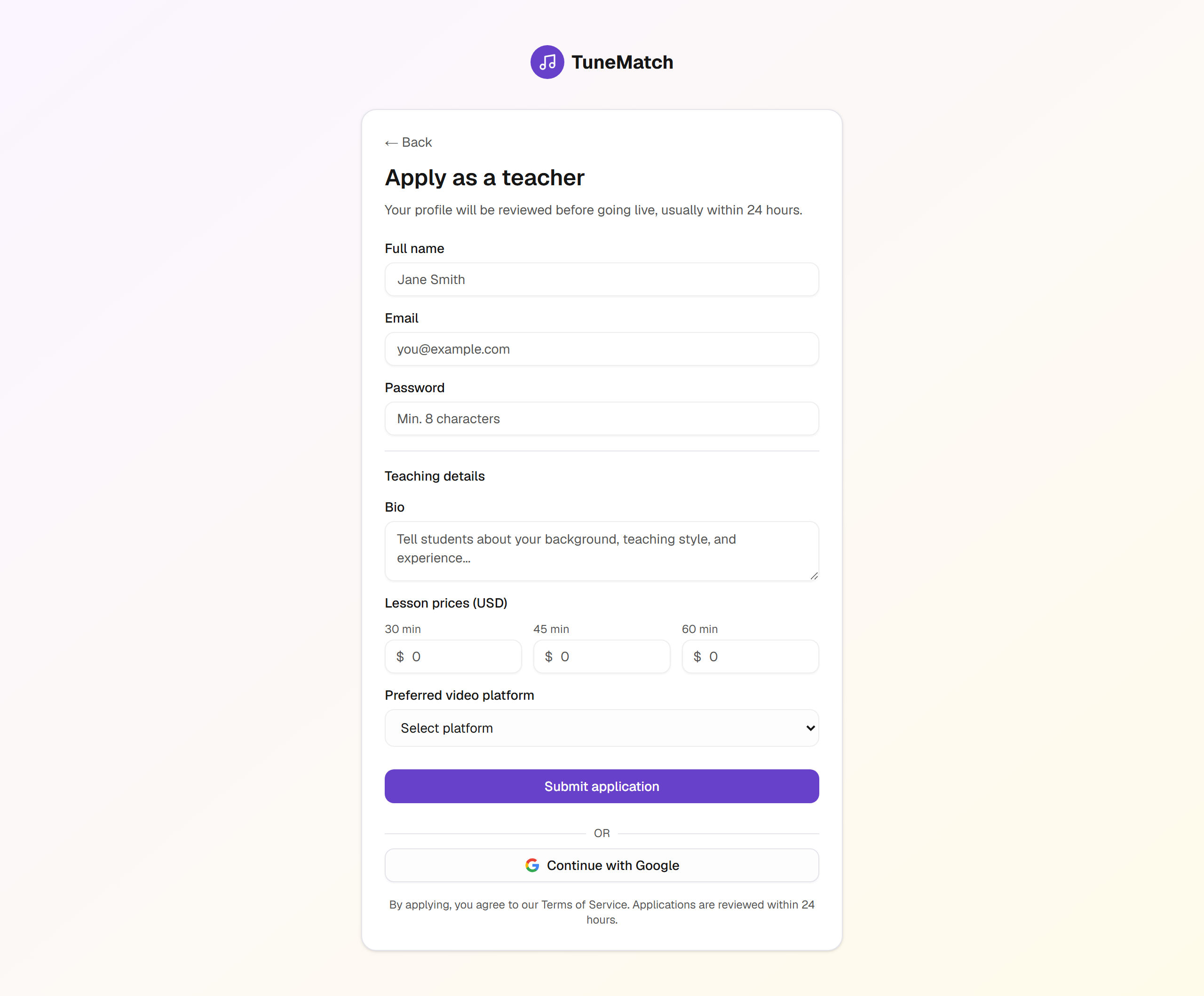 Teacher application form