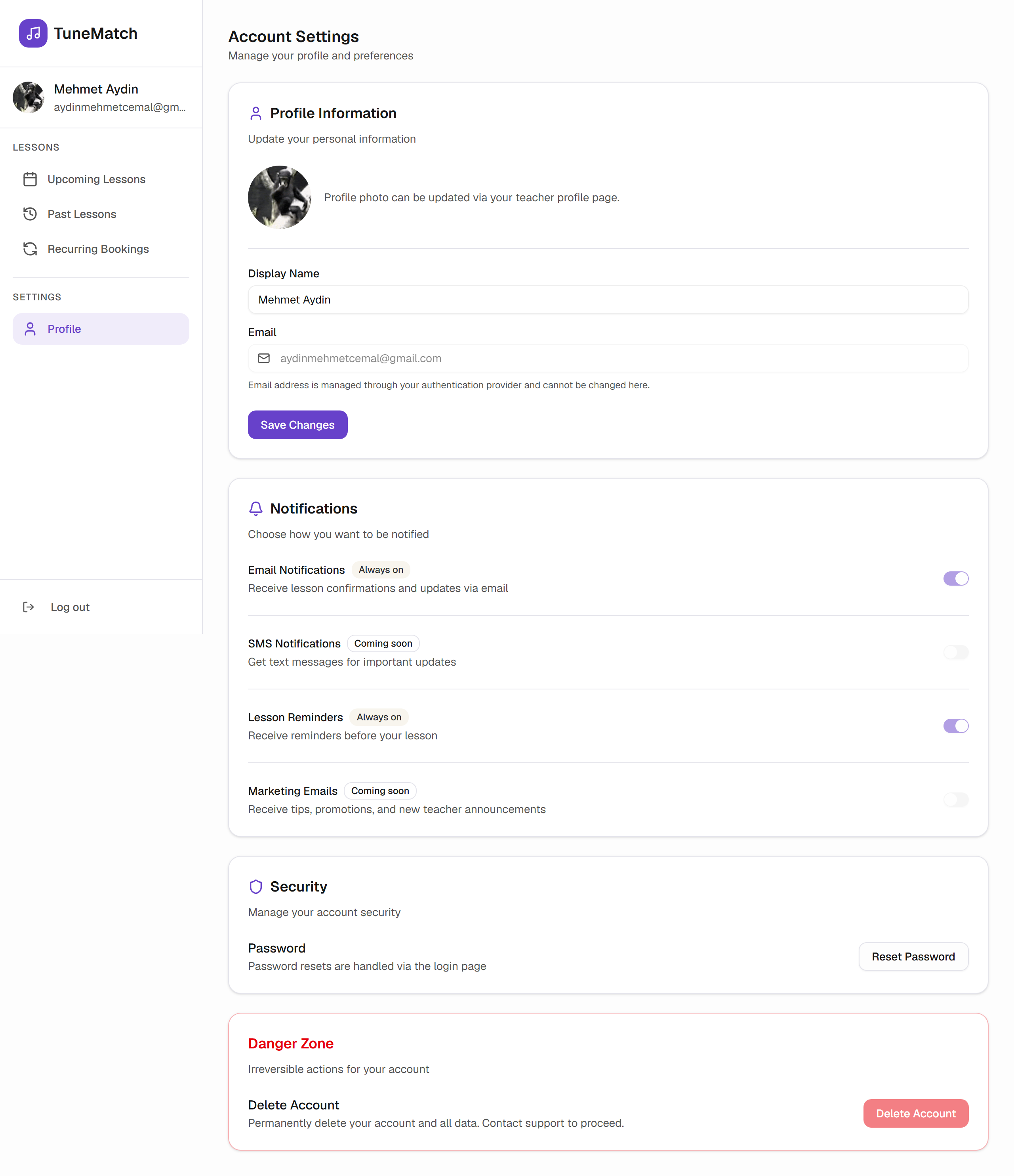 Notifications settings — placeholder
